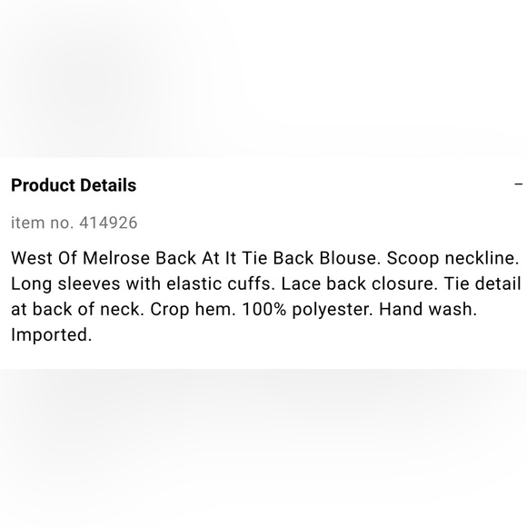 NWT West of Melrose Tie Back Blouse - Picture 6 of 7